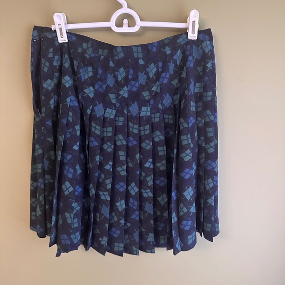 Express Vintage Pleated Skirt Diamond Print Blue 11/12 Argyle Preppy Academia - Picture 2 of 9